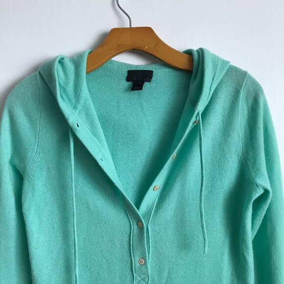 J Crew Cashmere Sweater Hooded Teal Green Long Sleeve Womens S - Picture 2 of 9